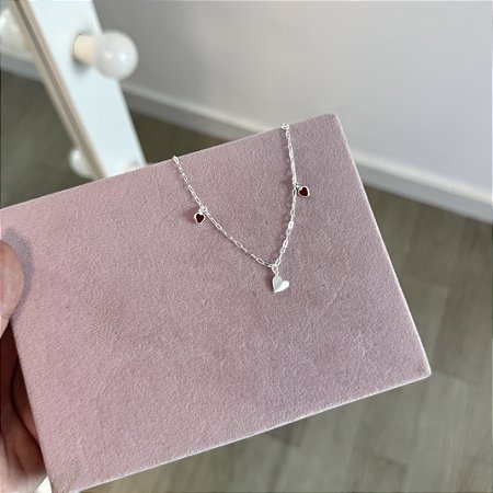 Pulseira Coração Origami e Pontos de Luz Vermelhos - Prata 925