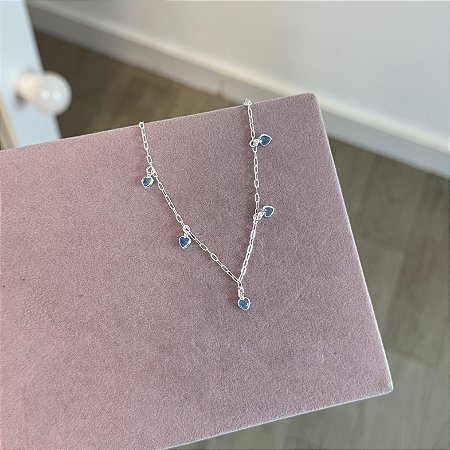 Pulseira 5 Corações Azuis - Prata 925