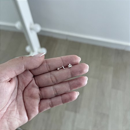 Brinco Coroa Baby Press - Prata 925