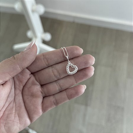 Colar Coração Vazado Trabalhado - Prata 925