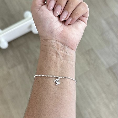 Pulseira com Letra Inicial Cravejada - Prata 925