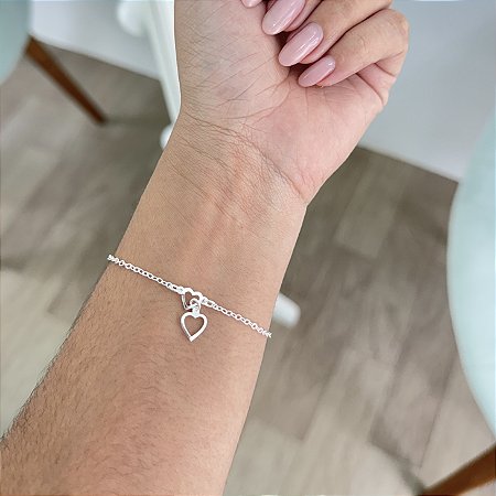 Pulseira 2 Corações Vazados - Prata 925