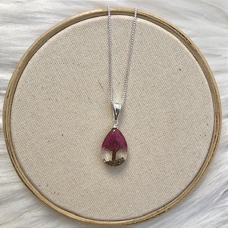 Colar Árvore da Vida Orgonite Gota Roxa - Prata 925