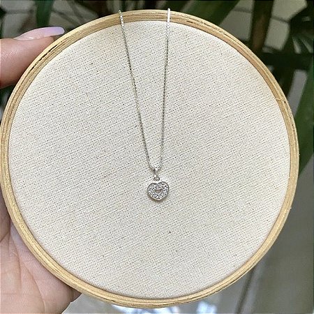 Colar Mini Coração Cravejado- Prata 925