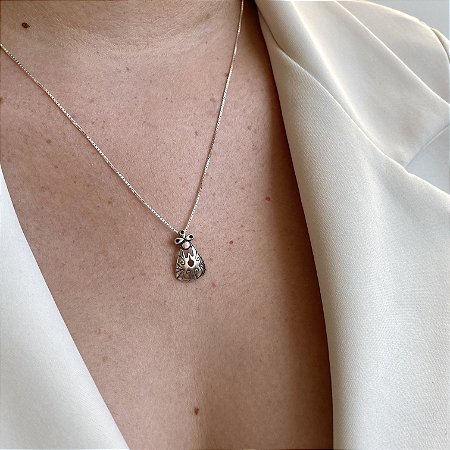 Colar de Nossa Senhora Aparecida Acabamento Envelhecido- Prata 925