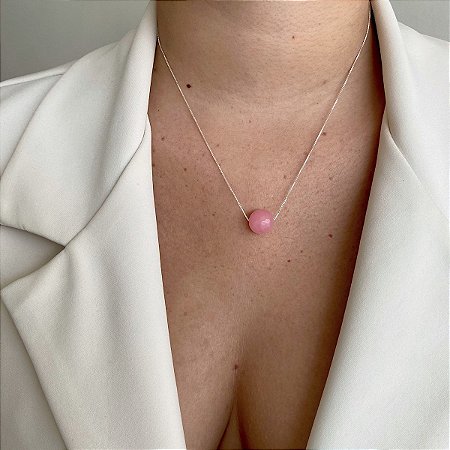 Colar Cristal Bola Quartzo Rosa - Prata 925