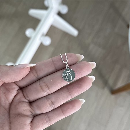 Colar Placa Gatinho - Prata 925