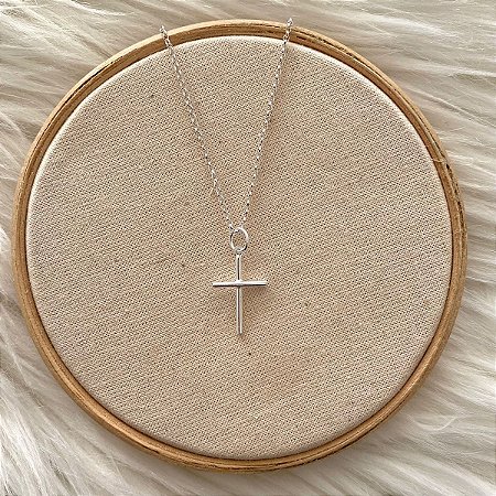 Colar Longo Elo Português e Crucifixo  - Prata 925