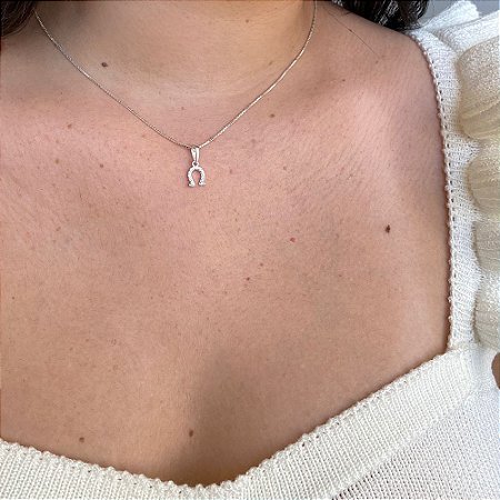 Colar Ferradura Cravejada- Prata 925