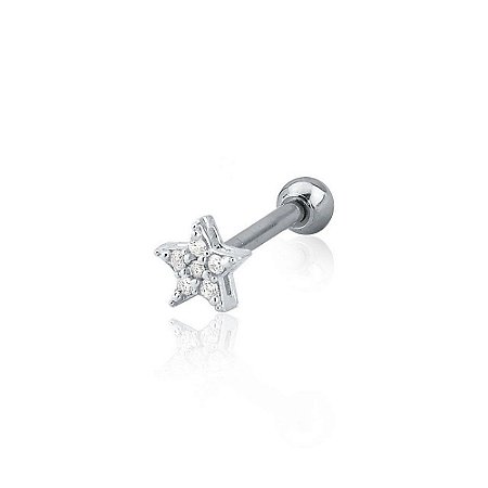 Brinco Piercing Estrela Cravejado - Prata 925 e Aço