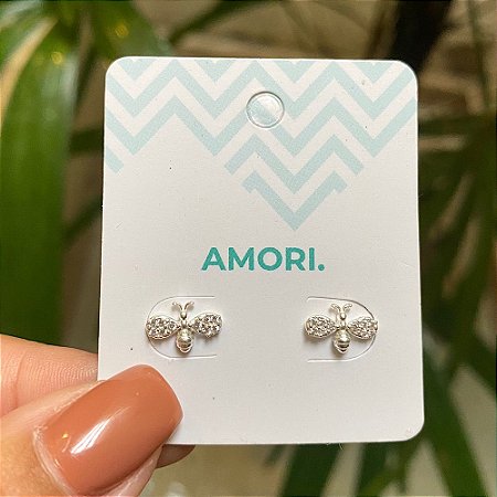 Brinco Abelha Cravejada - Prata 925