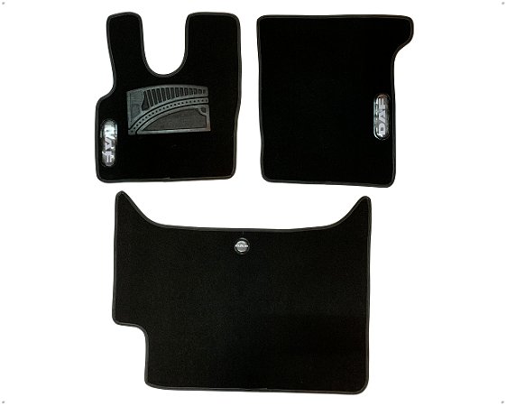 Jogo 3 Peças Carpete Aveludado com Velcro Preto Com Vies Preto para Caminhão Daf Xf
