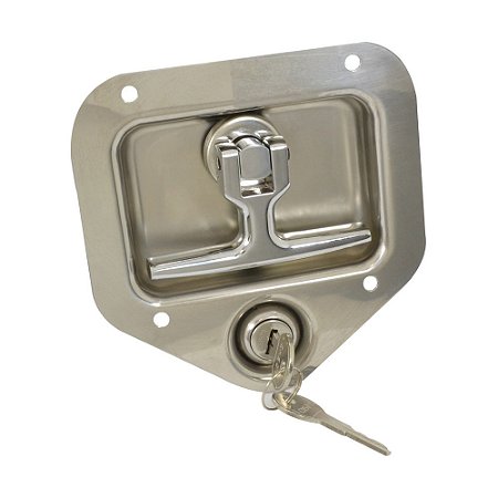 Maçaneta externa - "T" da - Polído - Aço Inox - C/ chave UNIVERSAL Ambulâncias Bagageiros Baús Bombeiros Ônibus