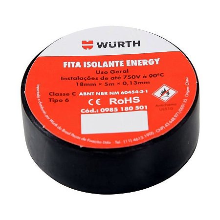 Fita Isolante Preta Energy 18mmx10m Wurth