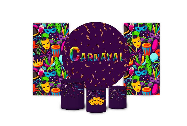 Super Kit Painel De Festa e Capas de Cilindro em tecido sublimado Carnaval