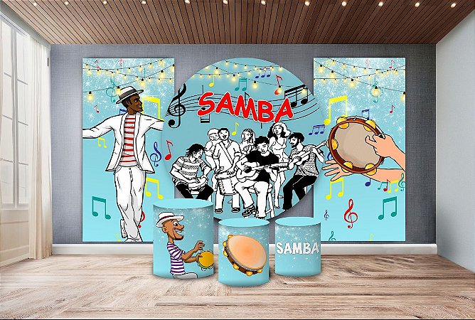 Super Kit Painel De Festa e Capas de Cilindro em tecido sublimado Samba
