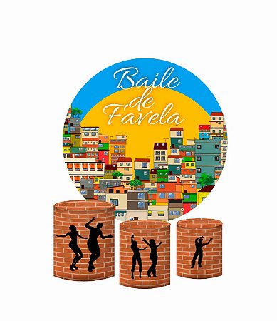 Kit Painel Redondo De Festa e Capas de Cilindro em tecido sublimado Baile de Favela
