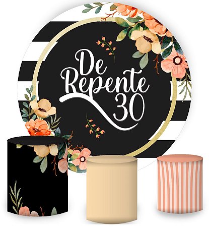 Kit Painel Redondo De Festa e Capas de Cilindro em tecido sublimado De Repente 30 Flores