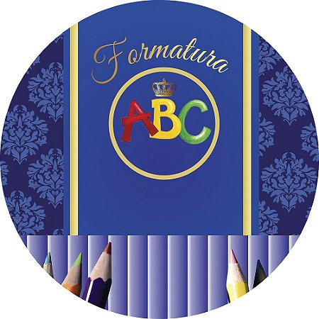 Painel de Festa Redondo em Tecido Sublimado Formatura Abc Azul c/elástico
