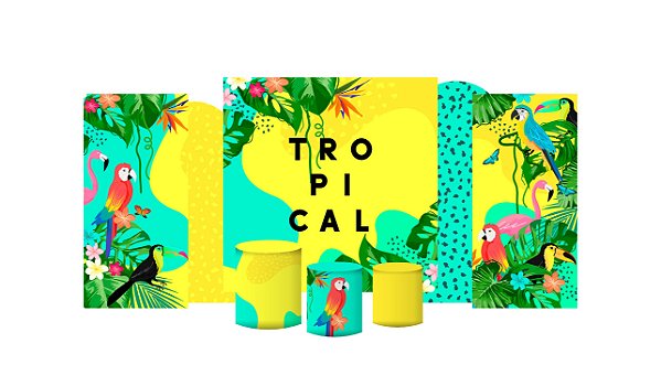 Kit Festa Pronta Painéis e Capas de Cilindro Em Tecido Tropical
