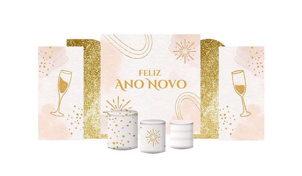 Kit Festa Pronta Painéis e Capas de Cilindro Em Tecido Ano Novo Glitter