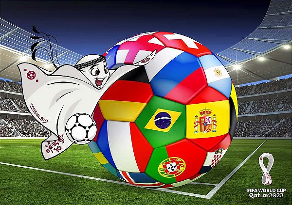 Painel de Festa em Tecido Sublimado Futebol  Bola Países