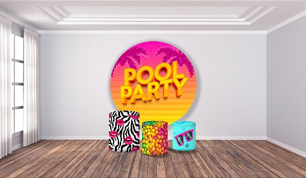 KIT PAINEL PISCINA - POOL PARTY REDONDO + 3 CAPAS CILINDROS EM TECIDO  SUBLIMADO - Yool