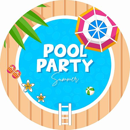 Painel de Festa Redondo em Tecido Sublimado Pool Party Summer