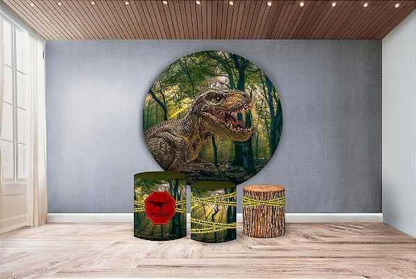 Painel de Festa em Tecido - Jurassic World Rex Dinossauro - Via