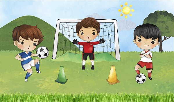 Painel de Aniversário em Tecido Sublimado Futebol Cute Aquarela