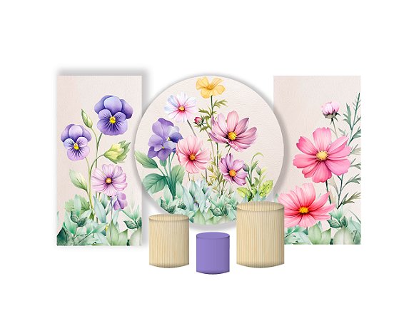 Super Kit Painel e Capas de Cilindro em tecido sublimado Flores da Primavera 1,50m