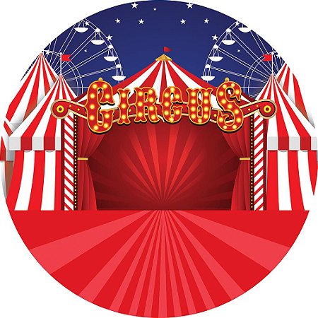 Painel de Festa Redondo em Tecido Sublimado Circo e Roda Gigante c/elástico