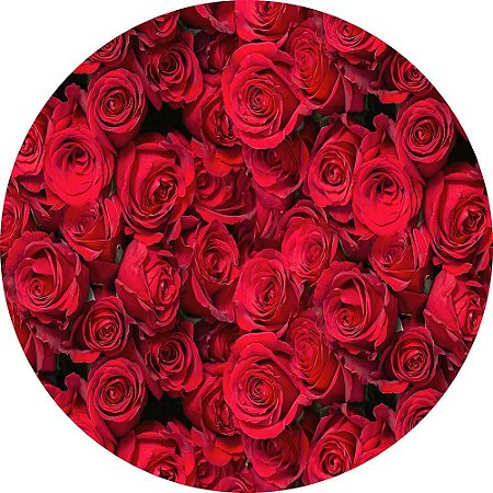 Painel de Festa Redondo em Tecido Sublimado Rosas Vermelha c/elástico