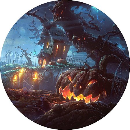 Painel de Festa Redondo em Tecido Sublimado Dark Halloween c/elástico