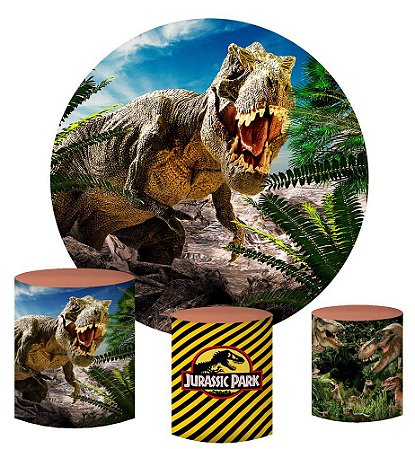 Kit Painel Redondo De Festa e Capas de Cilindro em tecido sublimado Dinossauros