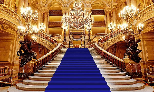 Painel de Festa em Tecido Sublimado 3d Escadaria Realeza Azul Royal