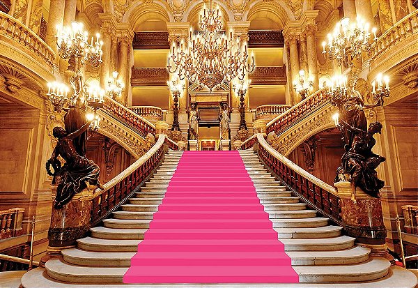 Painel de Festa em Tecido Sublimado 3d Escadaria Realeza Rosa