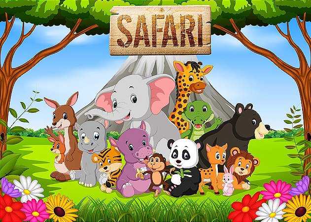 Painel de Festa em Tecido Sublimado 3d Safari