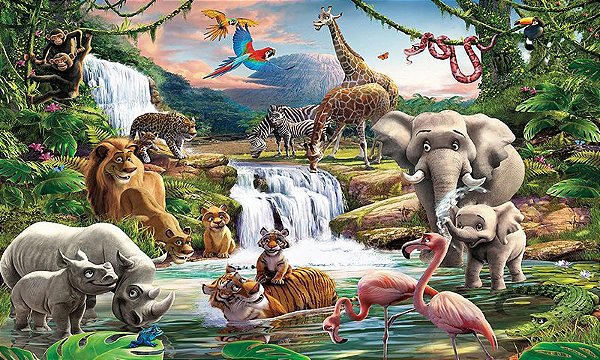 Painel de Festa em Tecido Sublimado 3d Safari Cascata