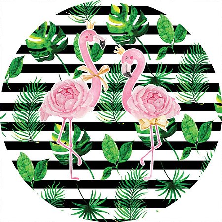 Painel de Festa Redondo em Tecido Sublimado Flamingos Aquarela c/elástico