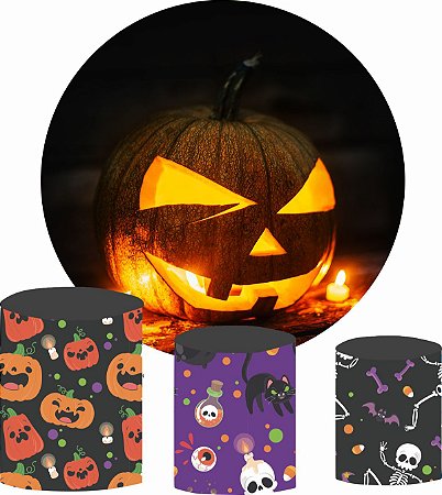 Kit Painel Redondo De Festa e Capas de Cilindro em tecido Noite de Halloween