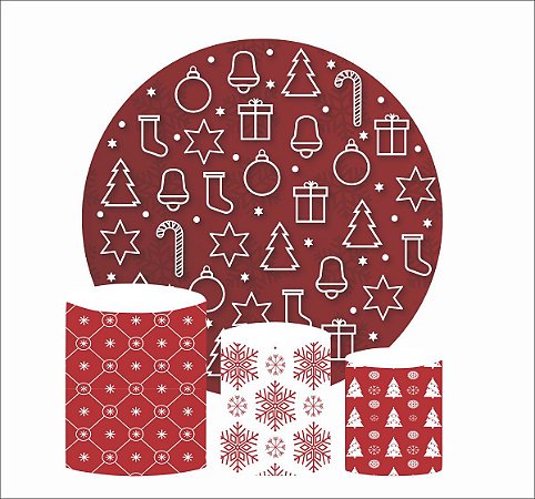 Kit Painel Redondo De Festa e Capas de Cilindro em tecido Natal Vermelho