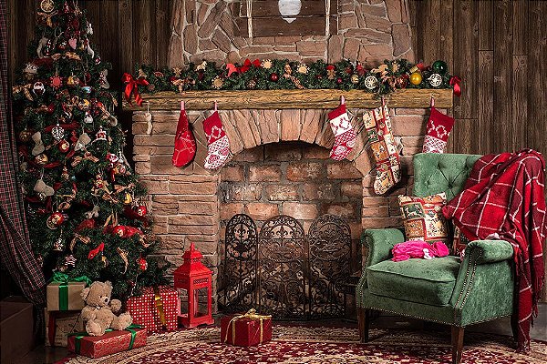 Painel de Festa em Tecido Sublimado 3d Sofá e Presentes de Natal