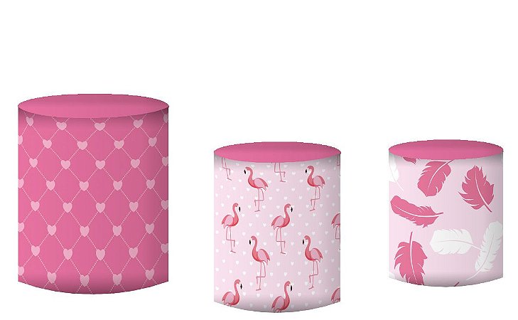 Kit Capas de Cilindro de festa em tecido sublimado Flamingos Rosa