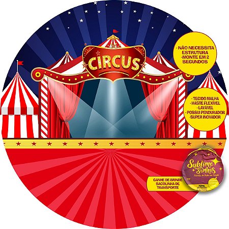 Painel De Festa Tecido Sublimado Abre Fácil Circo Holofote 1,55m