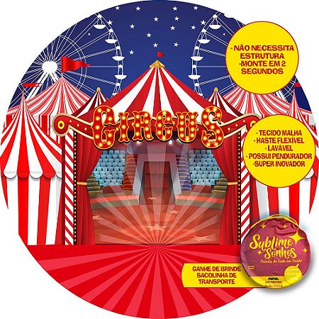 Painel De Festa Tecido Sublimado Abre Fácil Circo e Picadeiro 1,55m