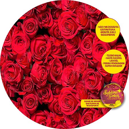 Painel De Festa Tecido Sublimado Abre Fácil Flores Vermelhas 1,55m