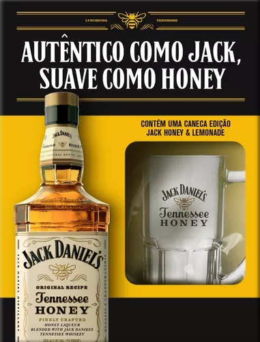 Kit Whisky Jack Daniels Honey 1 L + Caneca De Vidro