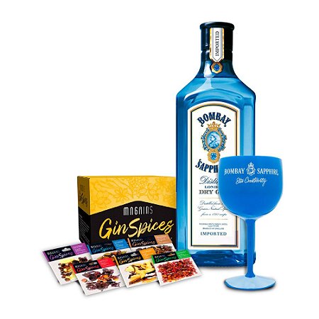 Drinks BIB: 1 und Bombay Sapphire 750ml + 1 und Kit de Especiarias Magrins + 1 und Taça Bombay Sapphire Acrílico