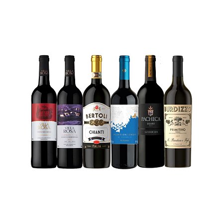Kit 6 Vinhos Tintos Premium Castas Importadora - 750ML
